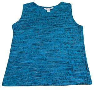 TANJAY Teal Jacquard Floral Tank Top, Size S/P
